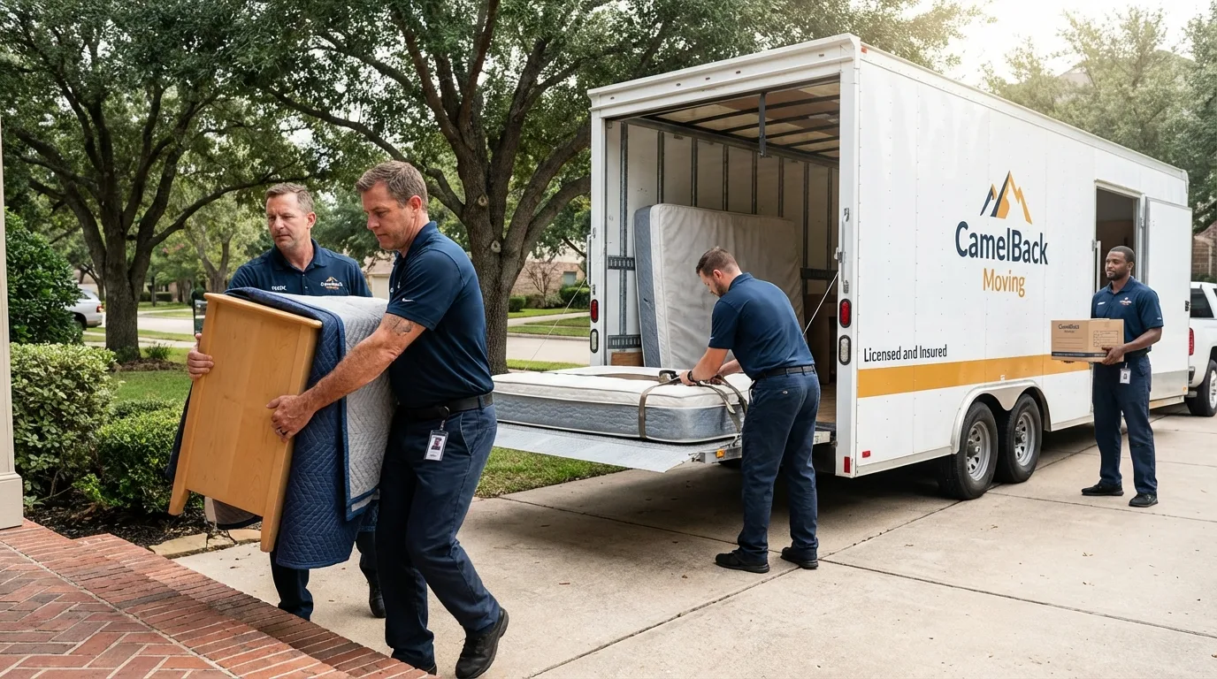 Crew loading residential truck for cross-state move from Osprey, FL