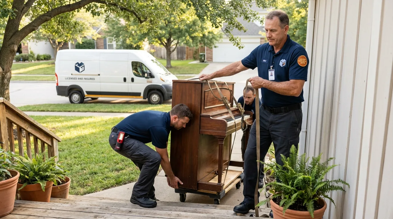 Licensed piano movers securing grand piano in Osprey, FL