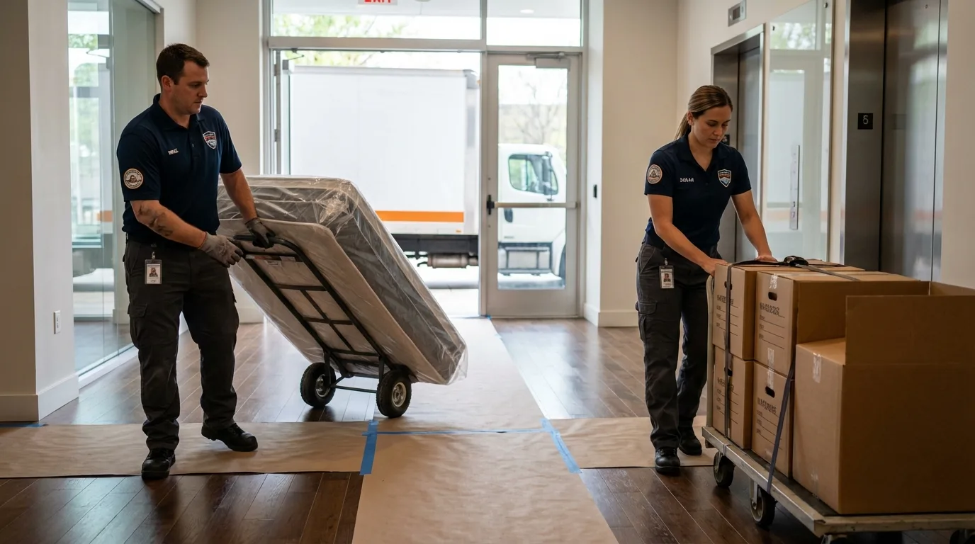 Professional apartment movers loading elevator in Osprey, FL